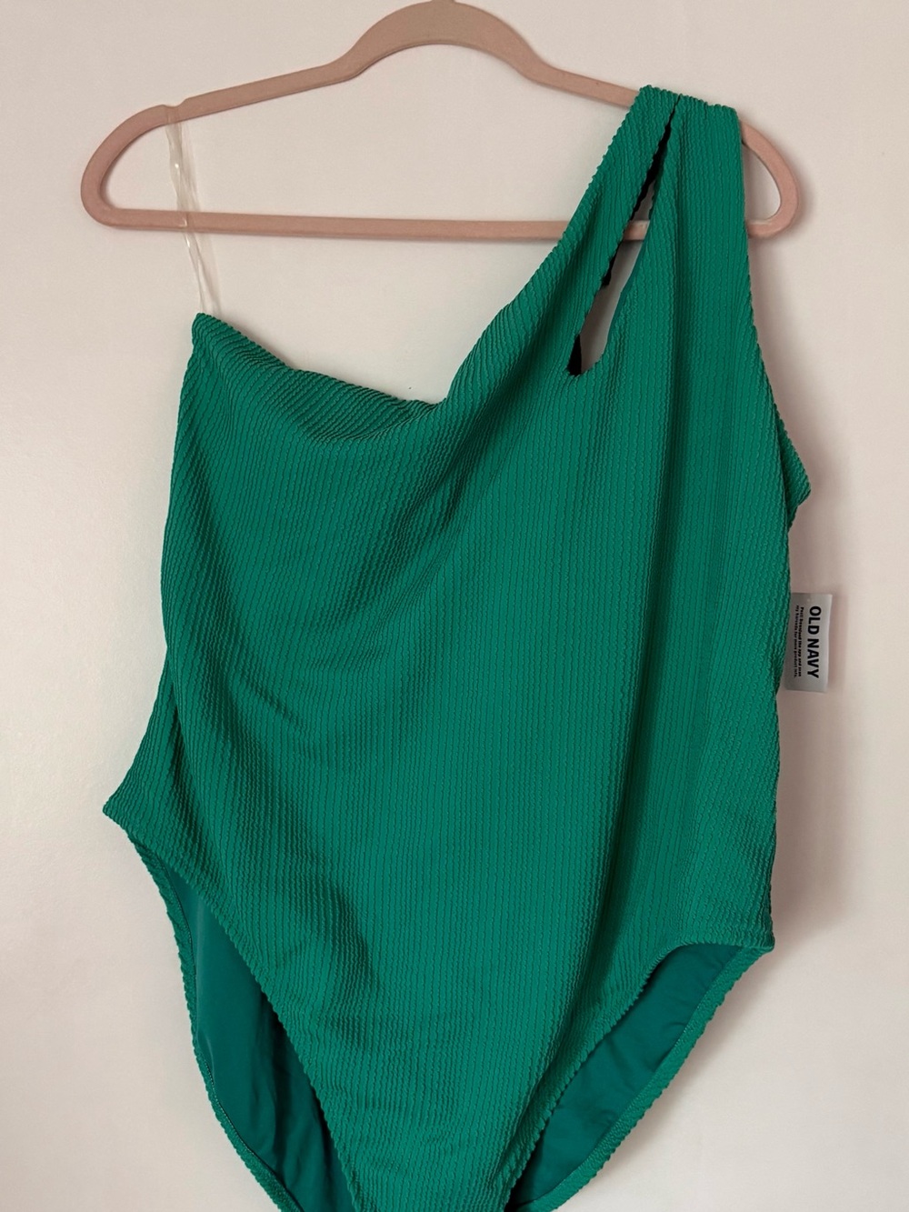 Old Navy Emerald Green One-Shoulder Textured One-Piece Swim